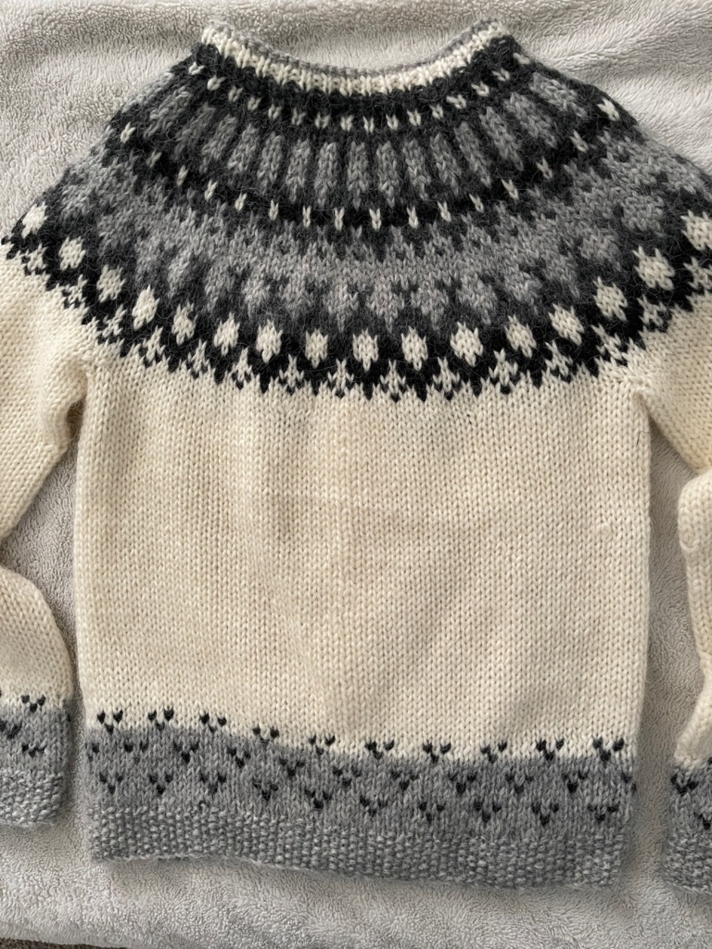 Wool zip sweater hand knitted made in Iceland Women’s XS gray cream - Picture 5 of 6